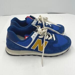 New Balance 574 Royal Blue Gold Mens Suede Custom Sneakers Running Size 11.5